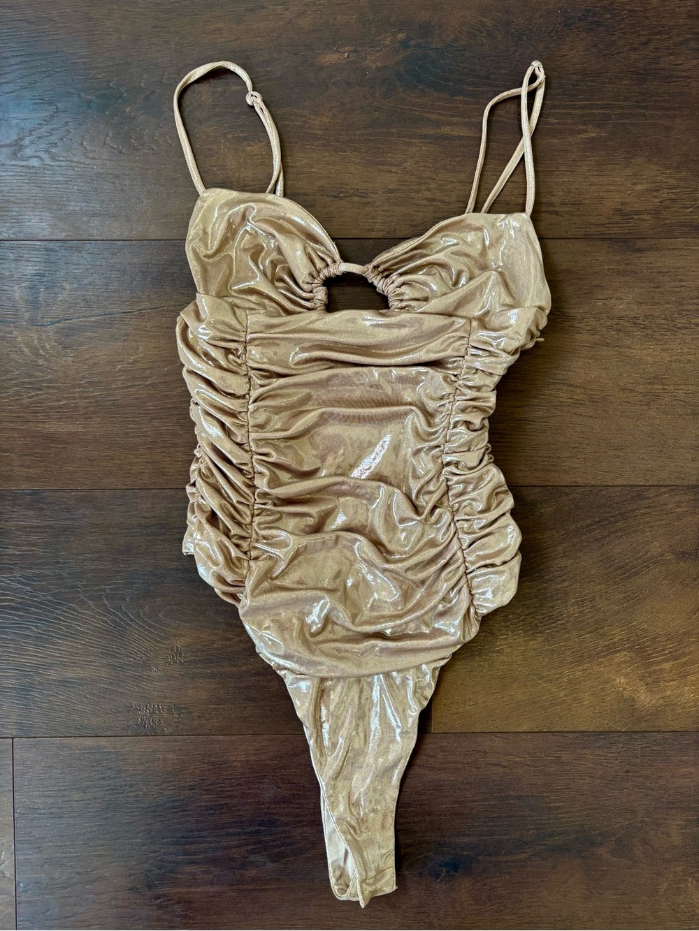 ZARA Gold Metallic Bodysuit - Dress Style Overlay - Size S - Y2K Glam